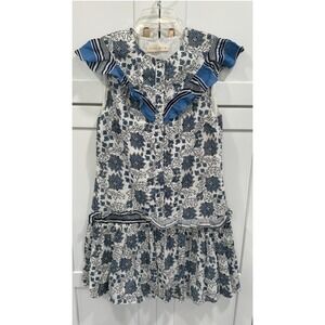 Stevie May XS White Blue Floral Print‎ Ruffle Sleeveless Mini Dress